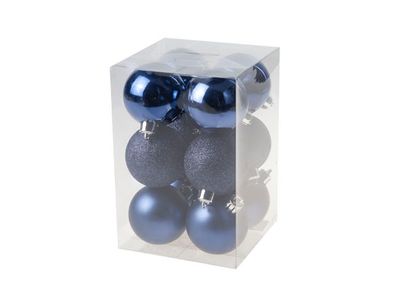 Boule Noel Set12 Bleu Mix D6cm Pvc Mat Brillant Scintillant