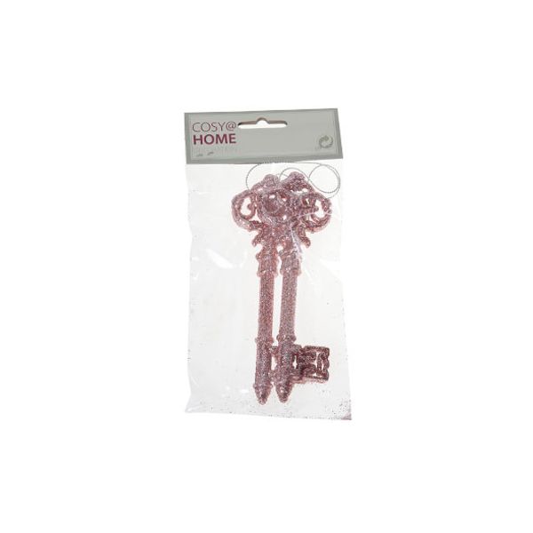 Hanger Sleutel Set2 Roze Kunststof 5xh15 Glitter 