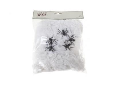 Toile D'araignee Blanc Textile 19x1xh26 With 5 Spiders