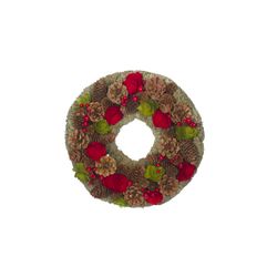 Krans  Rood-groen Rond Hout 33x33xh8,5 P Inecones 