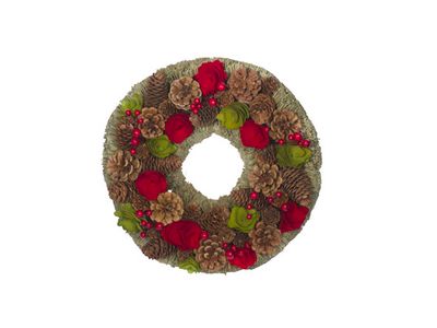 Krans  Rood-groen Rond Hout 33x33xh8,5 P Inecones