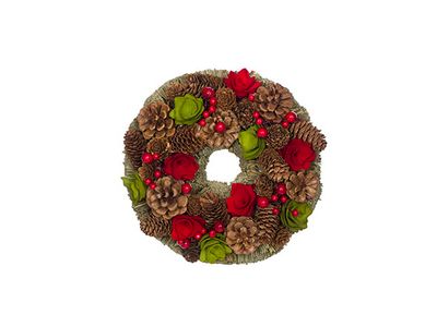 Krans  Rood-groen Rond Hout 25x25xh8 Pin Econes