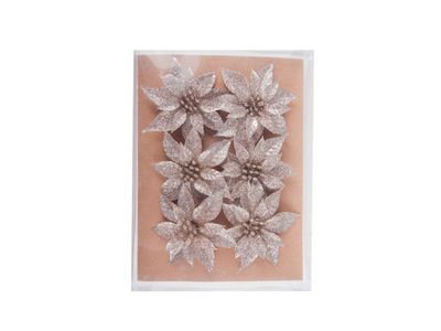 Kerstroos Clip Set6 Champagne Kunststof 
