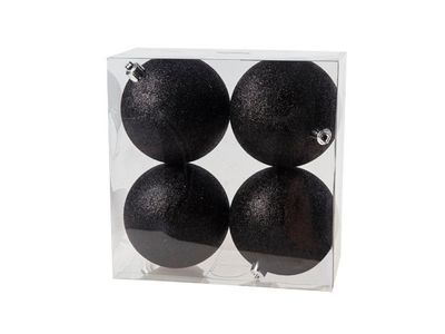 Kerstbal Set4 Glitter Zwart D10cm In Pvc Box