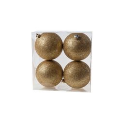 Kerstbal Set4 Glitter Goud D10cm In Pvc Box 