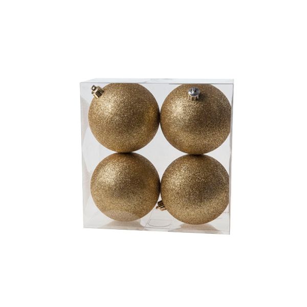 Kerstbal Set4 Glitter Goud D10cm In Pvc Box 