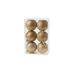 Kerstbal Set6 Glitter Goud D6cm In Pvc Box 