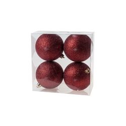 Kerstbal Set4 Glitter Donkerrood D10cm In Pvc Box 