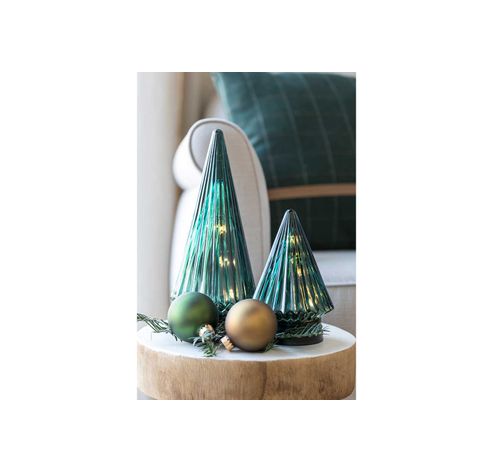 Sapin Noel Cone Verre Petrol 12x12x18cm Led Excl 3xaaa Batt.  Cosy @ Home