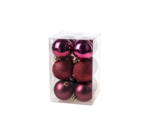 Kerstbal Set12 Mix Burgundy D6cm Blinkend - Glitter - Perle  Cosy @ Home