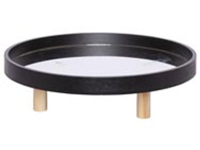 Plateau Avec Base Mirror Noir 40x40xh11, 5cm Rond Bois