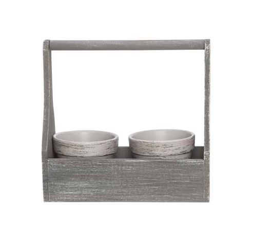 Bac 2x Pot D10cm Gris 24,5x11xh24cm Rect Angle Bois  Cosy @ Home