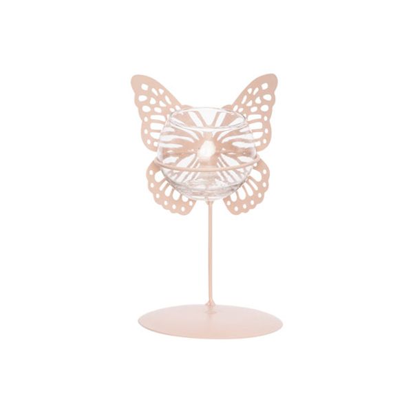 Cosy @ Home Vlinders 1x Glass Cup D6,5-h5cm Peach 10 X10xh18cm Rond Metaal