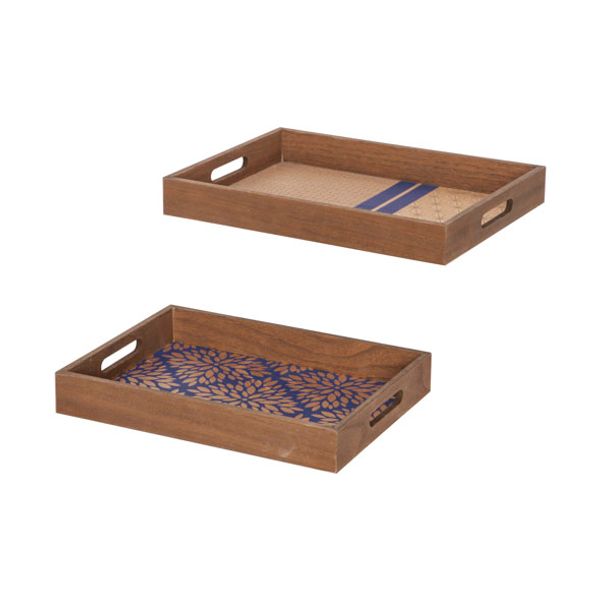 Cosy @ Home Dienblad Set2 Gold Blauw 40x29,5xh5cm Re Chthoek Hout 36x26x5cm