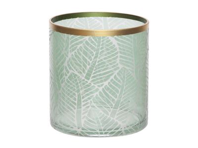 Windlicht Leaf Groen 18x18xh20cm Rond Gl As