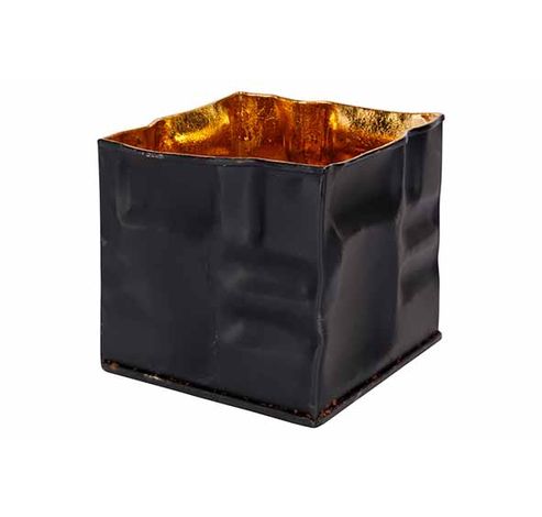 Bougeoir Noir 10x10xh10cm Carre Metal Dore  Cosy @ Home