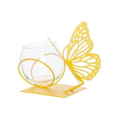 Theelichthouder Butterfly 1x Glass Cup D 8-h7cm Geel 13x13xh12cm Rond Metaal  Cosy @ Home