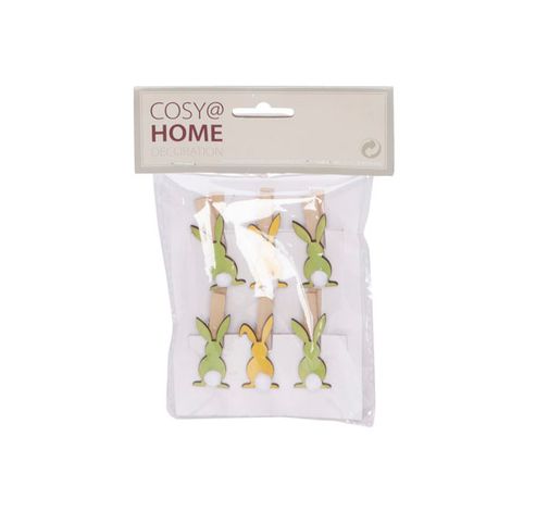 CLIP SET6 KONIJN GEEL GROEN 4,5CM HOUT  Cosy @ Home