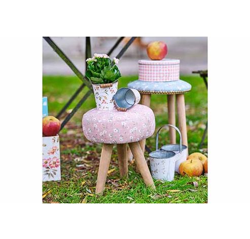 Tabouret Flowers Bleu Gris 31,5x31,5xh44 Cm Rond Bois  Cosy @ Home