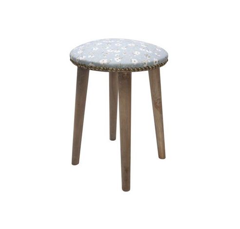 Tabouret Flowers Bleu Gris 31,5x31,5xh44 Cm Rond Bois  Cosy @ Home