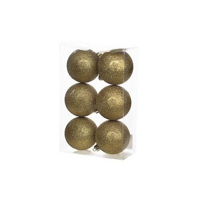 Kerstbal Set6 Glitter Goud D8cm Kunststof  Cosy @ Home