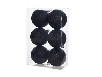Boule Incassable Scint. Set6 Noir D8cm 