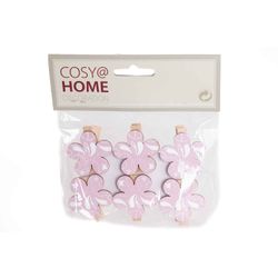 Cosy @ Home CLIP SET6 FLOWER ROZE 3,5X3,5CM HOUT 