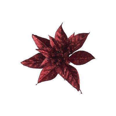 Poinsettia Clip Glitter Rouge D15cm Plas Tic  Cosy @ Home