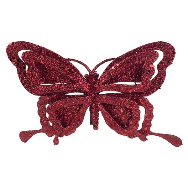 Vlinder Clip Glitter Rood 14x2xh10cm Kun Ststof 