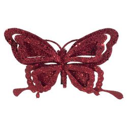 Vlinder Clip Glitter Rood 14x2xh10cm Kun Ststof 