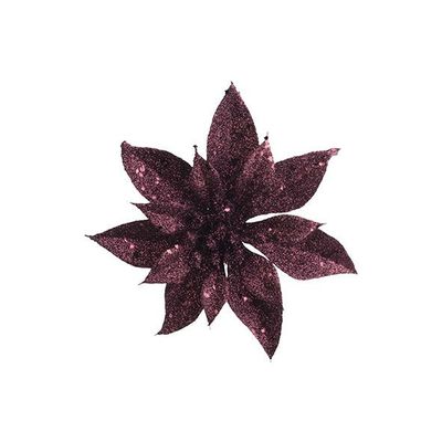 Poinsettia Clip Glitter Burgundy D15cm P Lastic  Cosy @ Home