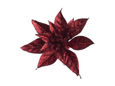 Kerstroos Clip Glitter Bordeaux D8cm Kun Ststof