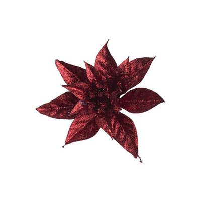 Poinsettia Clip Glitter Bordeaux D8cm Pl Astic  Cosy @ Home