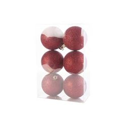 Cosy @ Home Boule Noel Set6 Glitter Rouge Fonce D8cm  Plastic 