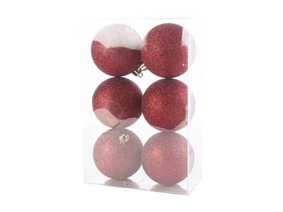 Kerstbal Set6 Glitter Donkerrood D8cm Ku Nststof