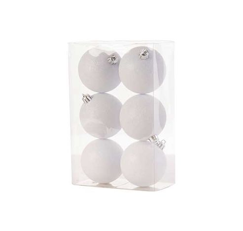 Boule Noel Set6 Glitter Blanc D8cm Plast Ic  Cosy @ Home