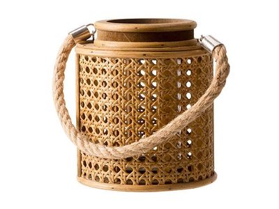 Lanterne 1xglass Brun 14,7x14,7xh17cm Ro Nd Bois