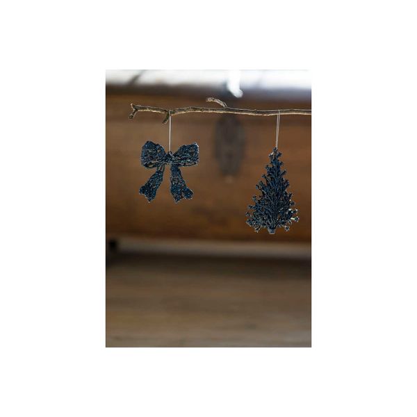 Hanger Kerstboom Glitter  Donkerblauw 15 X 10cm Kunststof 