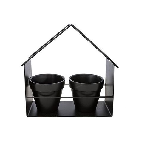 Decorek House X2 Pots D10-h9cm Zwart 24, 5x10xh24cm Metaal  Cosy @ Home