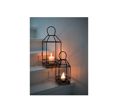 Lanterne Wooden Base Noir 30x40xh5cm Met Al-verre  Cosy @ Home