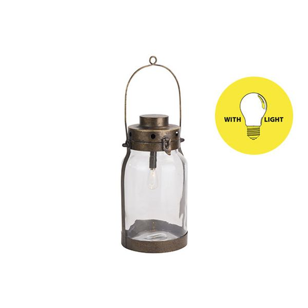 Lamp Lantern Goud 16,5x16,5xh32cm Metaal Excl. 2aa Batt. 