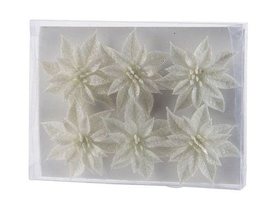 Kerstroos Set6 Glitter Wit D8cm K Unststof