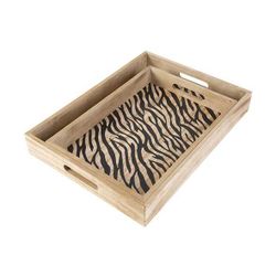 Cosy @ Home Plateau Set2 Zebra Black Naturel 40x30xh 5cm Bois 35x25x4.5cm 