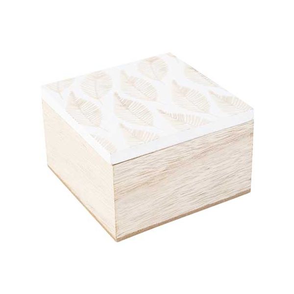 Doos Leafs White Natuur 10x10xh6,5cm Hou T 