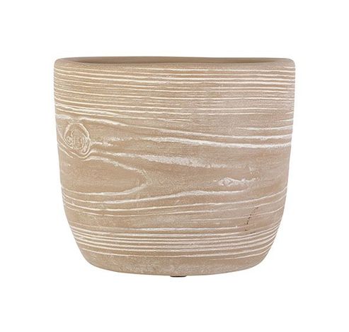 Cachepot Wood Look Beige 21x21xh19cm Ron D Conique Gres  Cosy @ Home