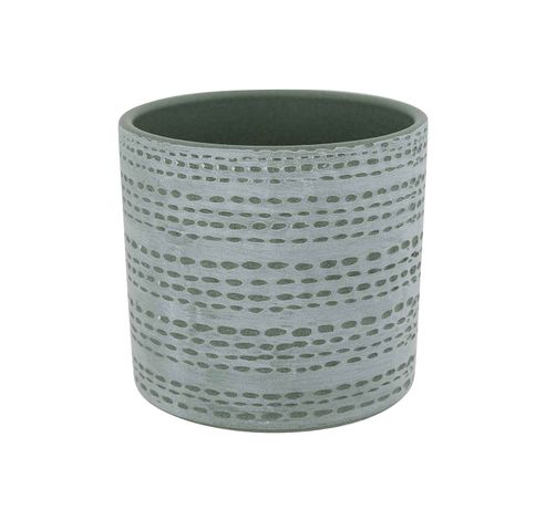 Cachepot Dotted Line Bleu Gris 13,5x13,5 Xh13cm Cylindrique Gres  Cosy @ Home