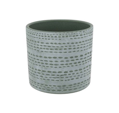 Cachepot Dotted Line Bleu Gris 13,5x13,5 Xh13cm Cylindrique Gres  Cosy @ Home