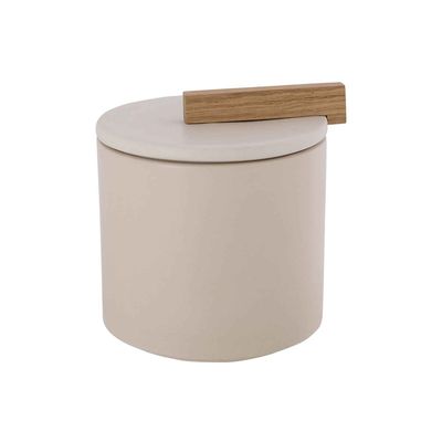 Boite Avec Couvercle Woody Creme 12x12xh 14,5cm Rond Gres  Cosy @ Home