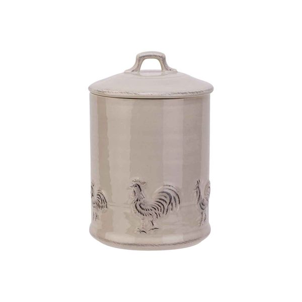 Cosy @ Home Doos Met Deksel Rooster Foodsafe Beige 1 6x16xh23cm Rond Aardewerk