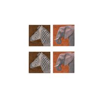 Dessous De Verre Set4 10x10xh2,5cm Bois  Zebra Elephant 